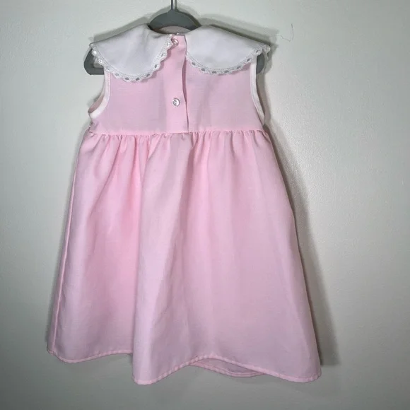 Vintage smocked Pink Dress w/ Embroidered floral Collar & lace trim no flaws 4T - Picture 6 of 6